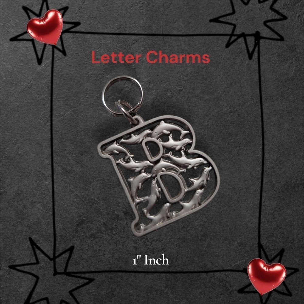 Silver 1 Inch Letter Zipper Pull Charm Dolphins Asstorted Letters